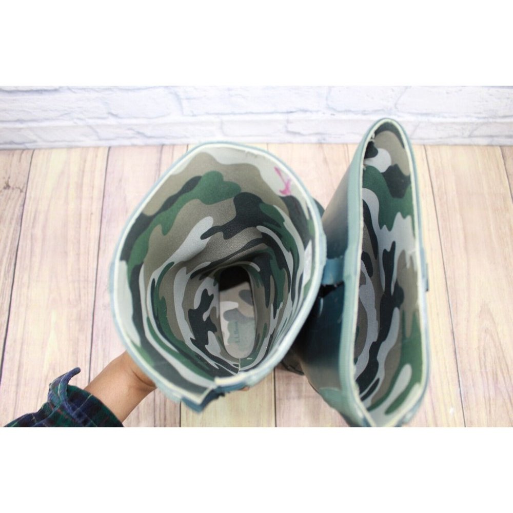 LL Bean Upland Wellies Dark Green Rubber Camo Tall Rain Boots Size 7 M - Picture 10 of 12